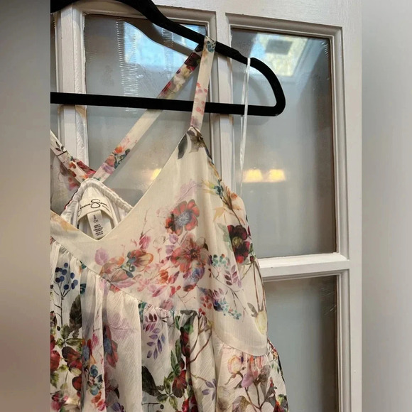 Jessica Simpson Maternity Cream Floral Asymmetrical Chiffon Ruffle Dress Size S - Picture 7 of 14